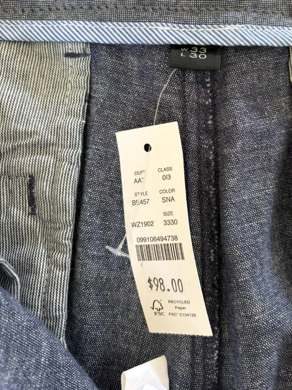 NWT J.Crew 484 Slim Fit Cotton Linen Chambray Chino Pants - Blue - 33x30